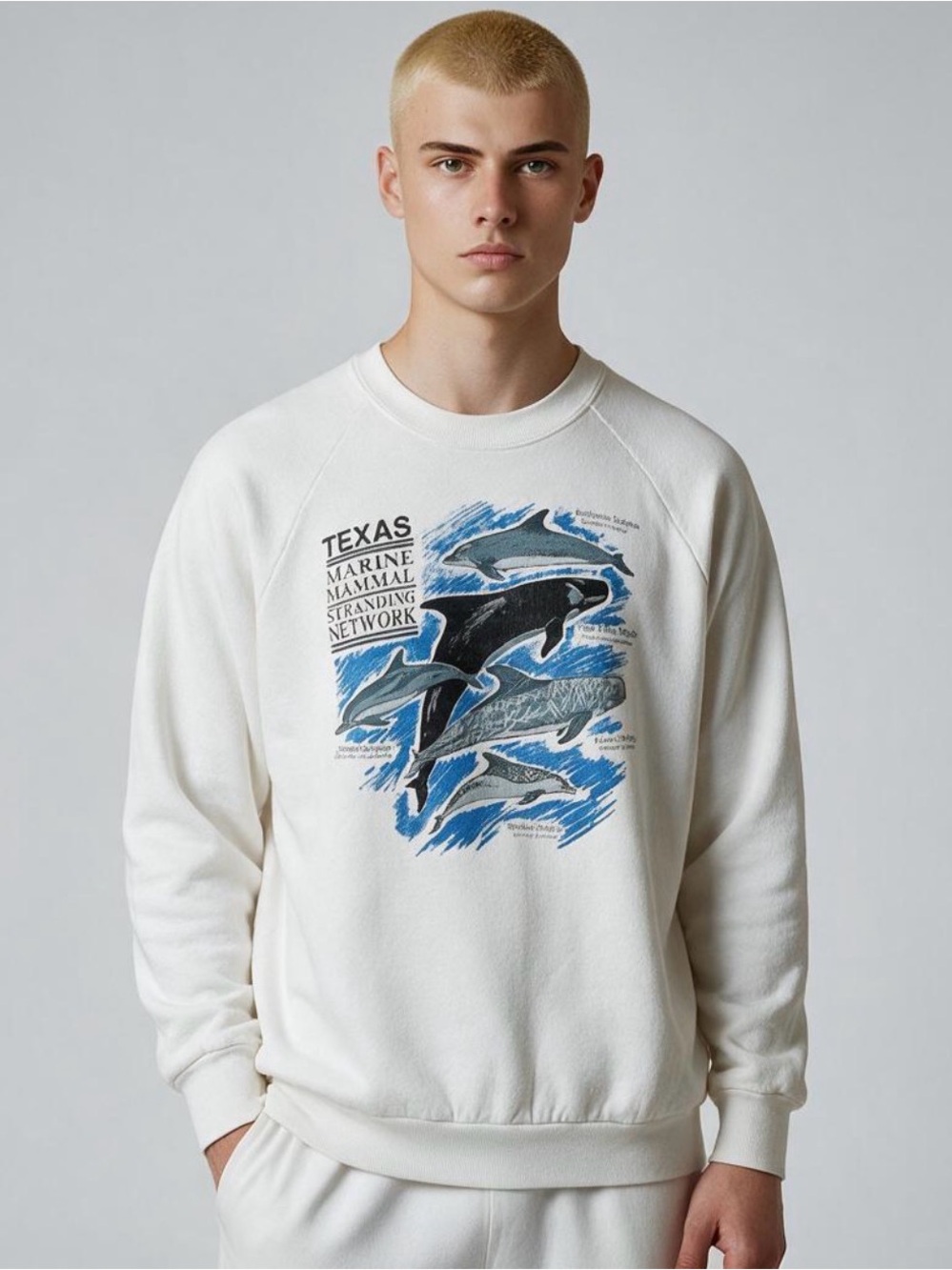 VTG 90s Fruit Loom Pacific Dolphins Ocean Pullover Sweatshirt White USA Size XL